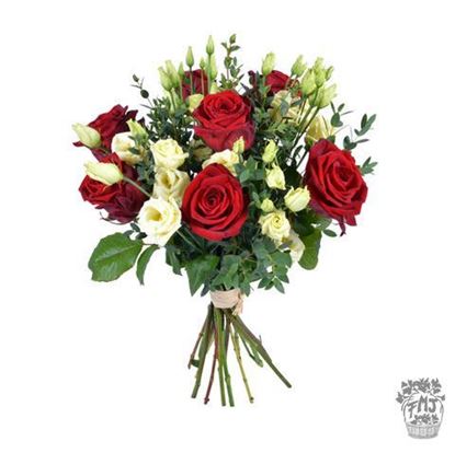  Ref.FMJ0128.Ramo de rosas rojas y lysianthus blanco.